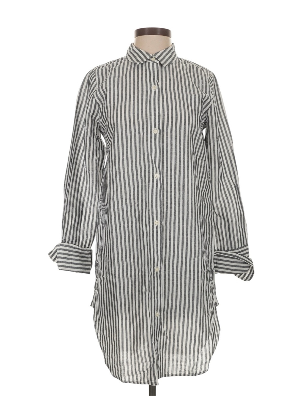 J. Crew Classic Fit Beach Shirt in Striped Linen Cotton Blend XS Gray White NWT